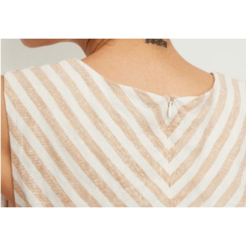 Everlane The Linen Bias Cut Dress Striped Ivory Beige Midi Size 12 - Picture 12 of 12